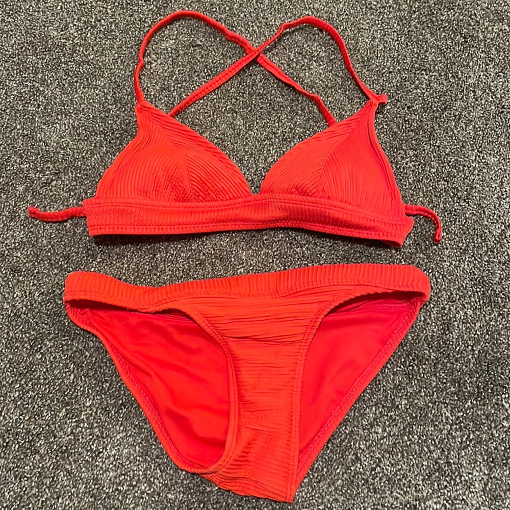 Xhiliration red two piece ribbed swimsuit